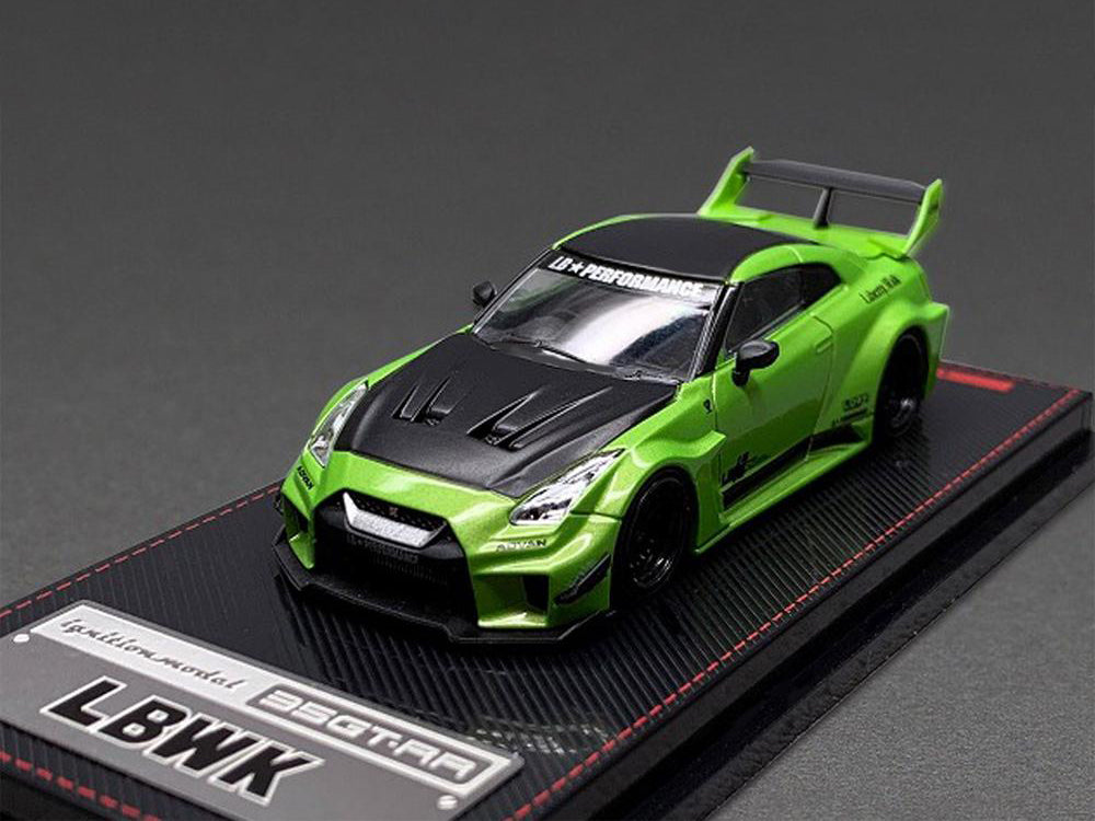 Ignition Model 1/64 LBWK Silhouette Works GT 35GT-RR Green Metallic with Carbon Bonnet - Diecast Toyz Australia