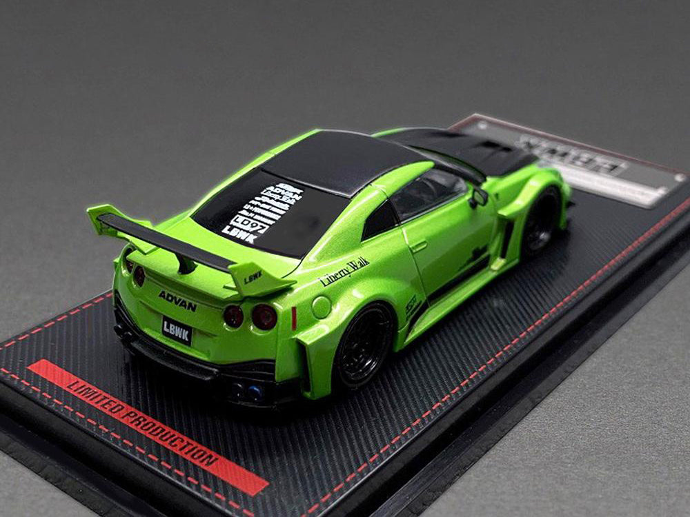 Ignition Model 1/64 LBWK Silhouette Works GT 35GT-RR Green Metallic with Carbon Bonnet - Diecast Toyz Australia