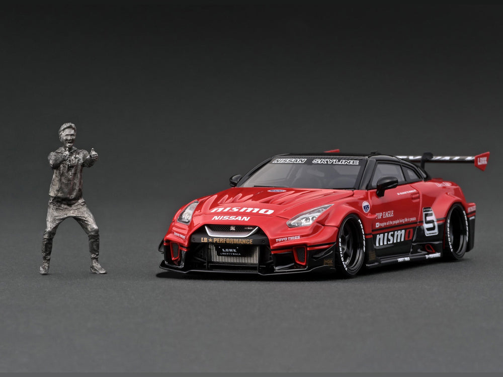 Ignition Model 1/43 LB Silhouette Works GT Nissan 35GT-RR Red/Black With Mr Kato Metal Figurine - Diecast Toyz Australia
