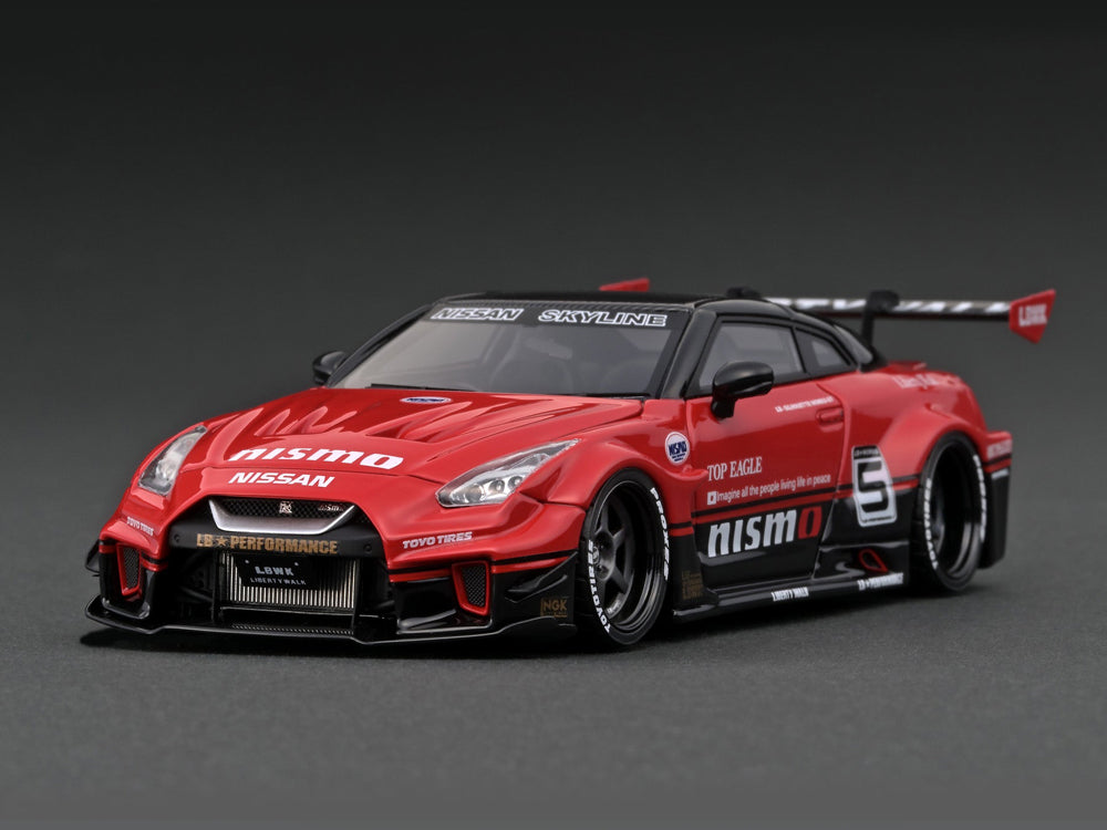 Ignition Model 1/43 LB Silhouette Works GT Nissan 35GT-RR Red/Black With Mr Kato Metal Figurine - Diecast Toyz Australia