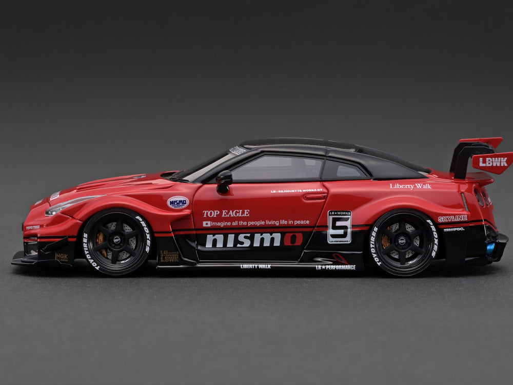 Ignition Model 1/43 LB Silhouette Works GT Nissan 35GT-RR Red/Black With Mr Kato Metal Figurine - Diecast Toyz Australia