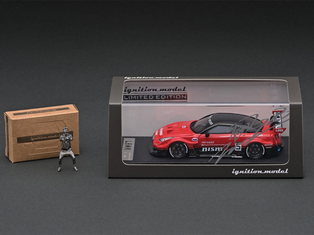 Ignition Model 1/43 LB Silhouette Works GT Nissan 35GT-RR Red/Black With Mr Kato Metal Figurine - Diecast Toyz Australia