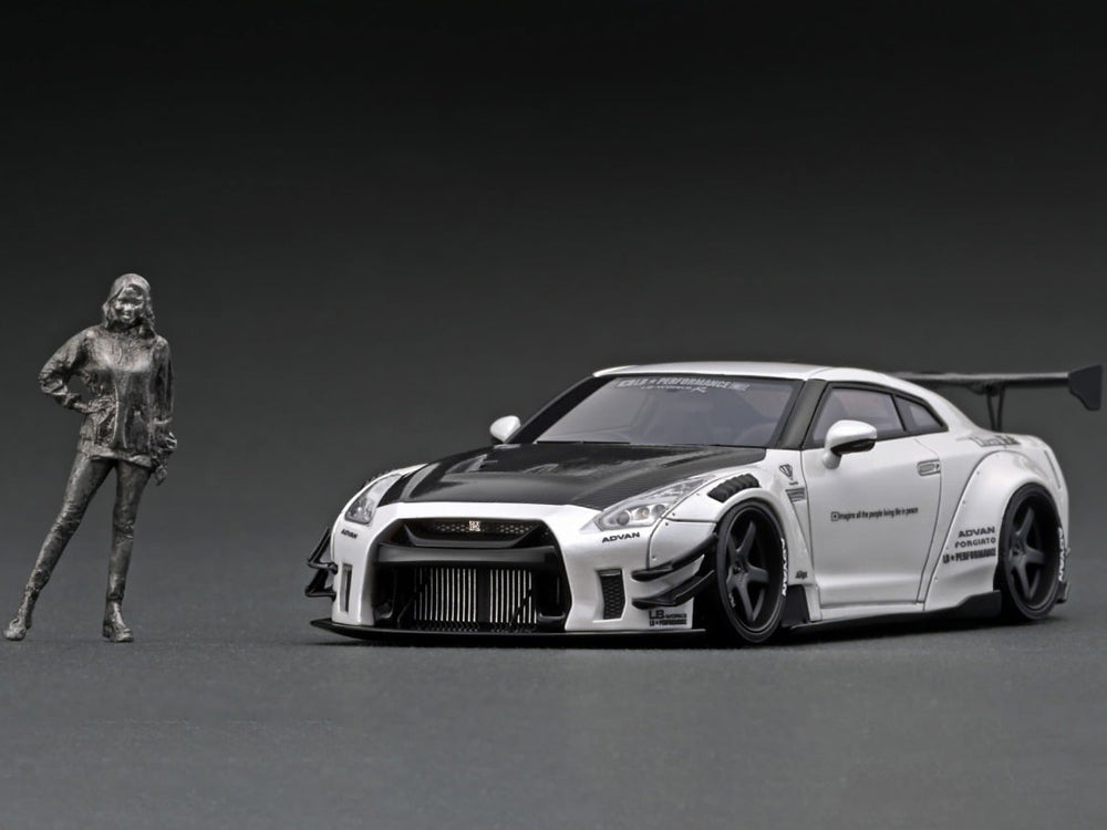 Ignition Model 1/43 LB Works Nissan GT-R R35 Type 2 White with Ms Chisaki Kato Metal Figurine - Diecast Toyz Australia