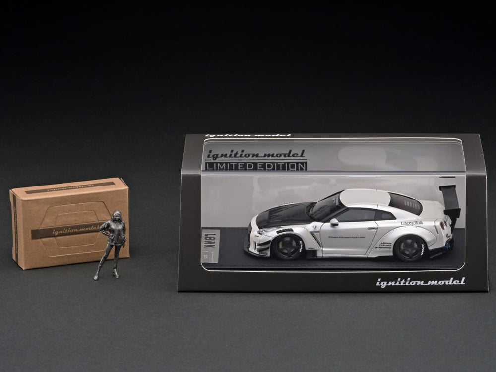 Ignition Model 1/43 LB Works Nissan GT-R R35 Type 2 White with Ms Chisaki Kato Metal Figurine - Diecast Toyz Australia