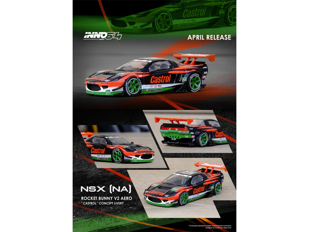 Inno64 Honda NSX NA1 Rocket Bunny V2 Aero Castrol Livery - Diecast Toyz Australia