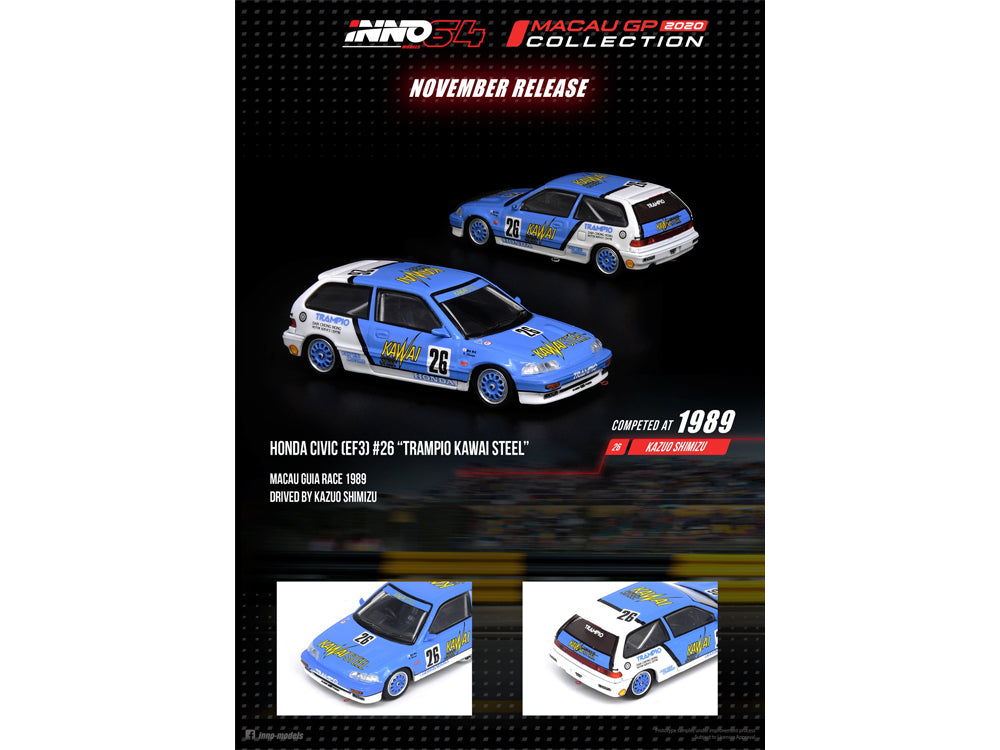 Inno64 Macau 2020 Honda Civic EF3 #26 Trampio Kawai Steel - Diecast Toyz Australia