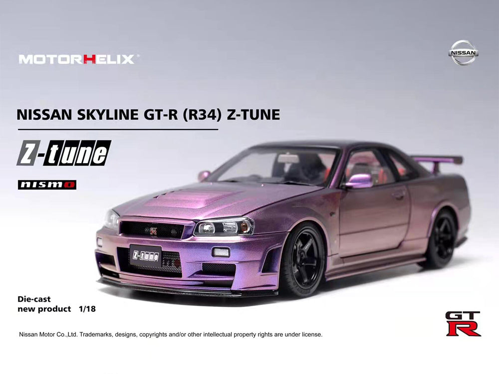 MotorHelix 1/18 Nissan Skyline GTR R34 Z Tune Midnight Purple - Diecast Toyz Australia