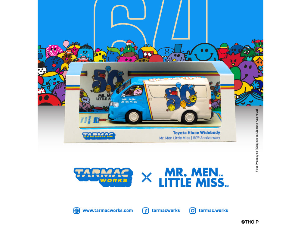 Tarmac Works 1/64 Toyota Hiace Widebody Van Mr Men Little Miss with Metal Oil Tin - Diecast Toyz Australia