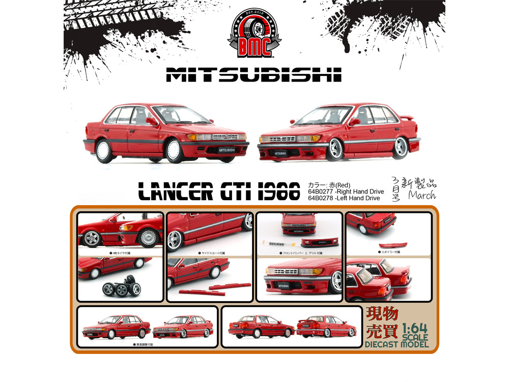 BM Creations 1/64 Mitsubishi Lancer 1988 GTI Red - Diecast Toyz Australia