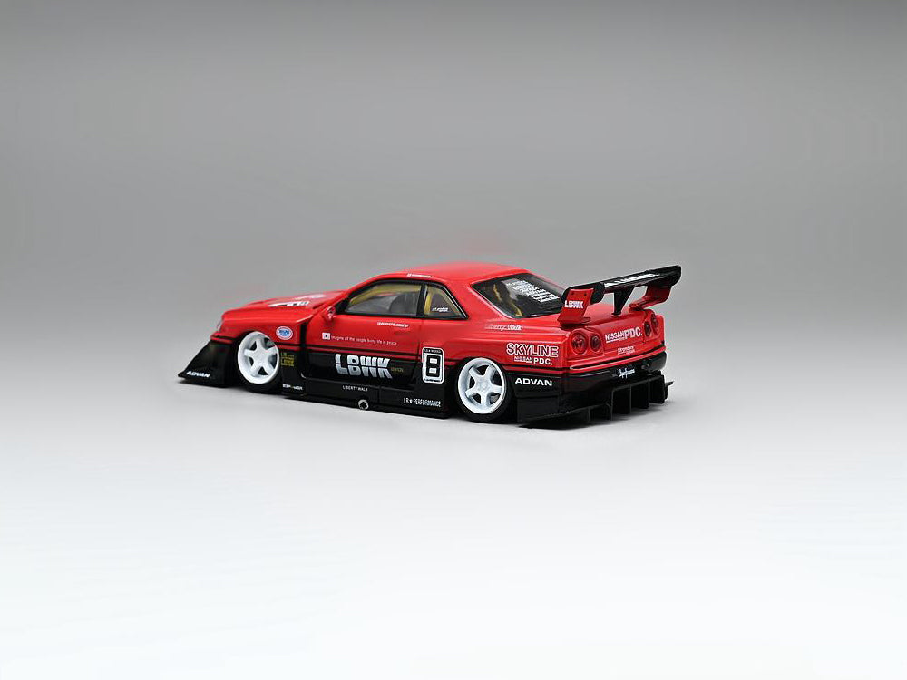 CM Model 1/64 LBWK Nissan Skyline ER34 No.8 Red Black - Diecast Toyz Australia