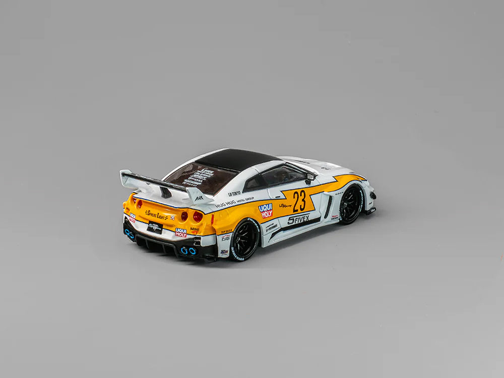 CM Model 1/64 LBWK Super Silhouette Nissan Skyline GT35RR No.23 White/Yellow - Diecast Toyz Australia