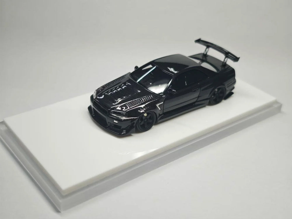 Error404 1/64 Nissan Skyline R34 GTR Modified Black with Carbon Bonnet