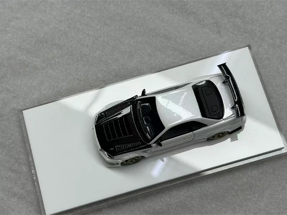 Error404 1/64 Nissan Skyline R34 GTR Modified Pearl White with Carbon Bonnet