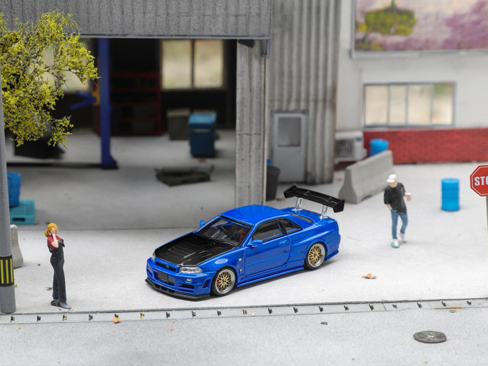 Fuji 1/64 Nissan Skyline GTR R34 Z Tune Bayside Blue with Carbon Bonnet - Diecast Toyz Australia