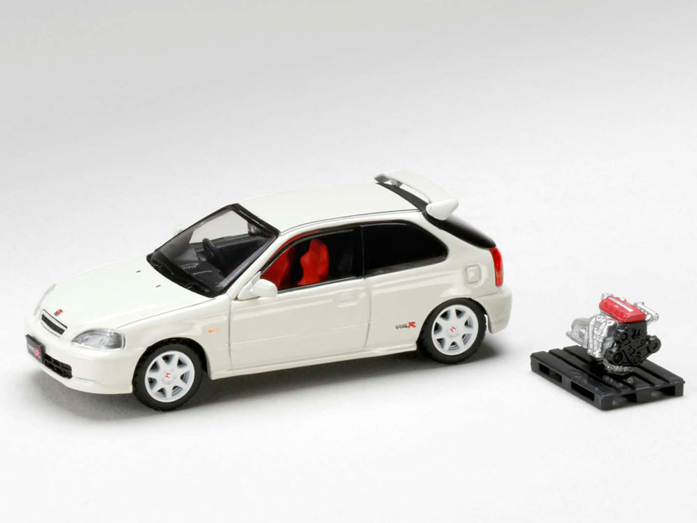 Hobby Japan 1/64 Honda Civic EK9 Type R Championship White with Engine Display Model - Diecast Toyz Australia
