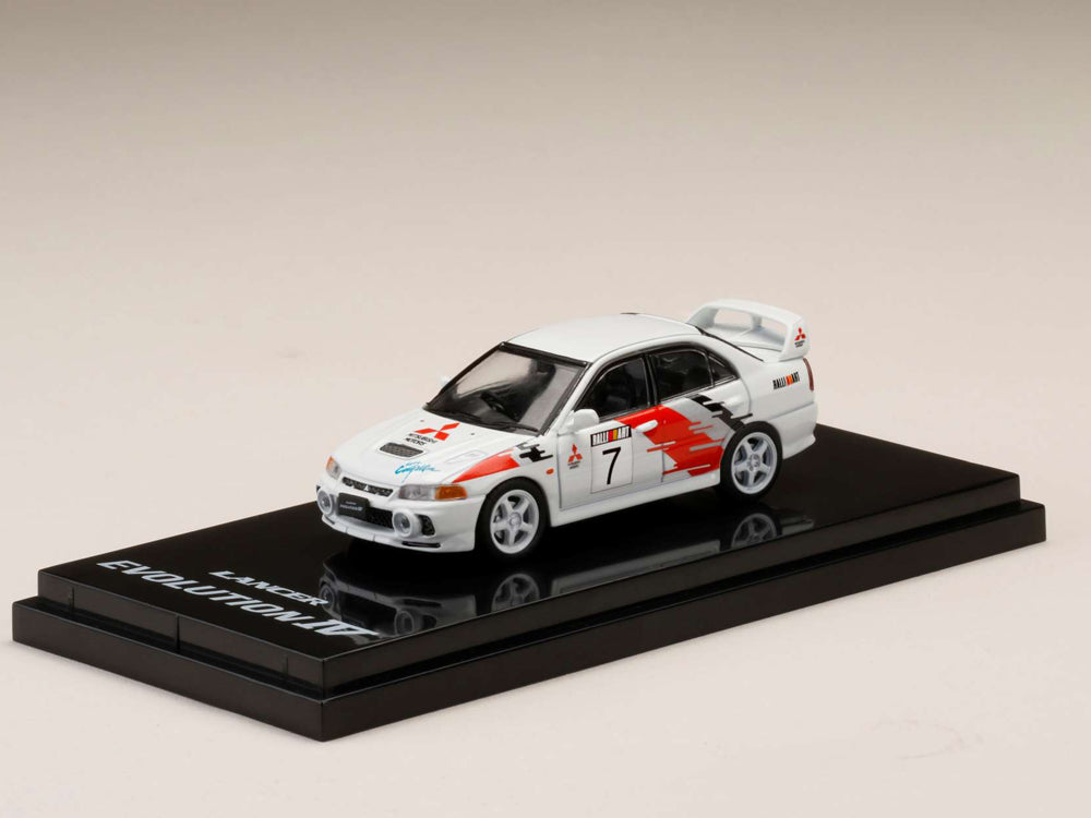 Hobby Japan 1/64 Mitsubishi Lancer RS Evolution IV Gr.A Rally Graphic #7 White - Diecast Toyz Australia