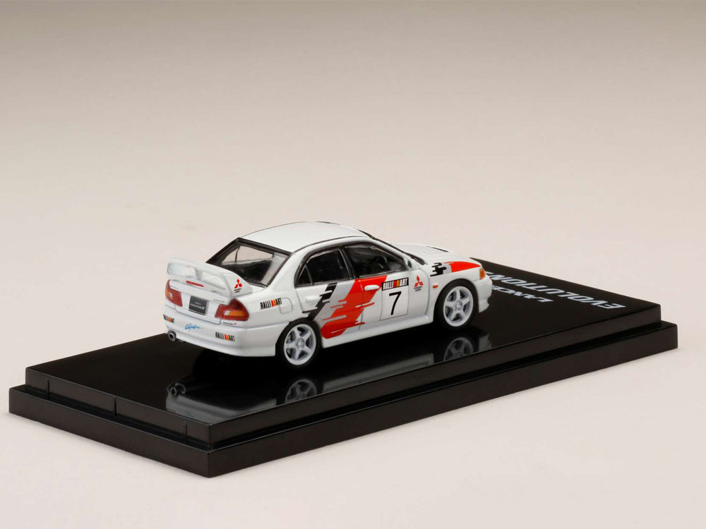 Hobby Japan 1/64 Mitsubishi Lancer RS Evolution IV Gr.A Rally Graphic #7 White - Diecast Toyz Australia