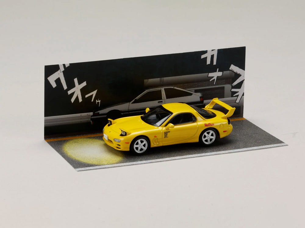 Hobby Japan x JDM64 1/64 Mazda RX7 FD3S Red Suns Keisuke Takahahi vs Takumi Fujiwara Initial D