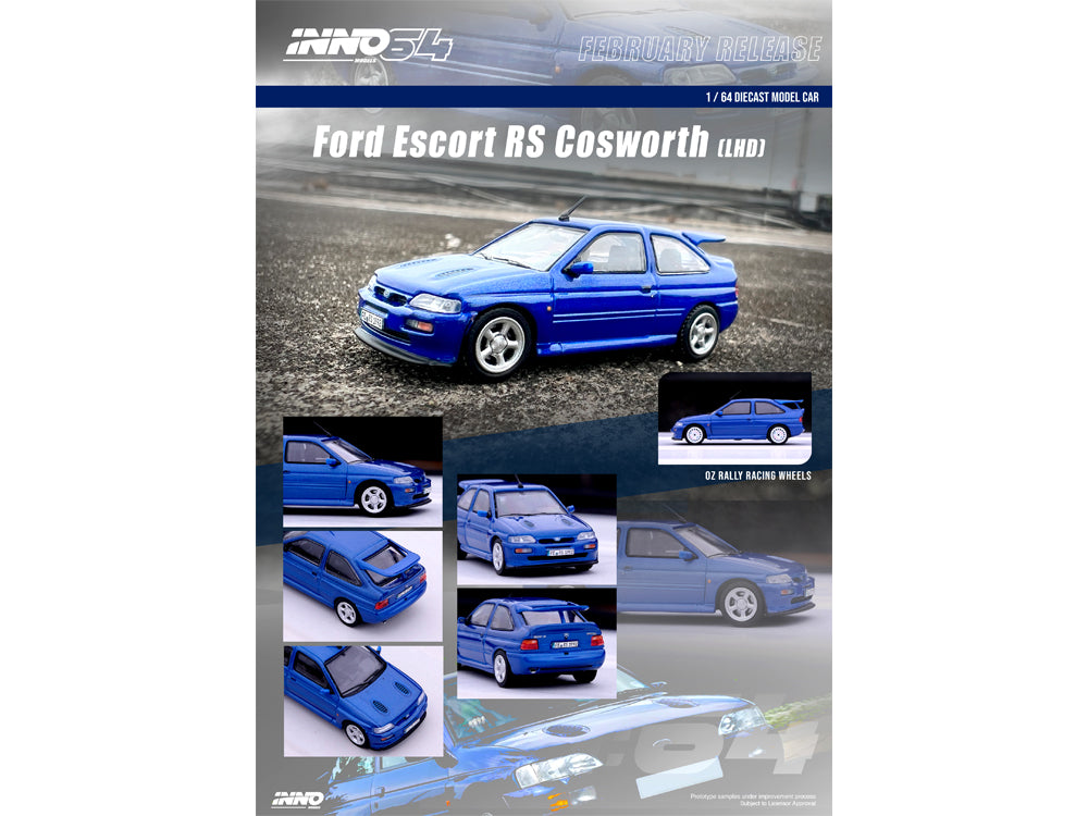 Inno64 Ford Escort RS Cosworth Metallic Blue RHD with OZ Rally Racing Wheels - Diecast Toyz Australia
