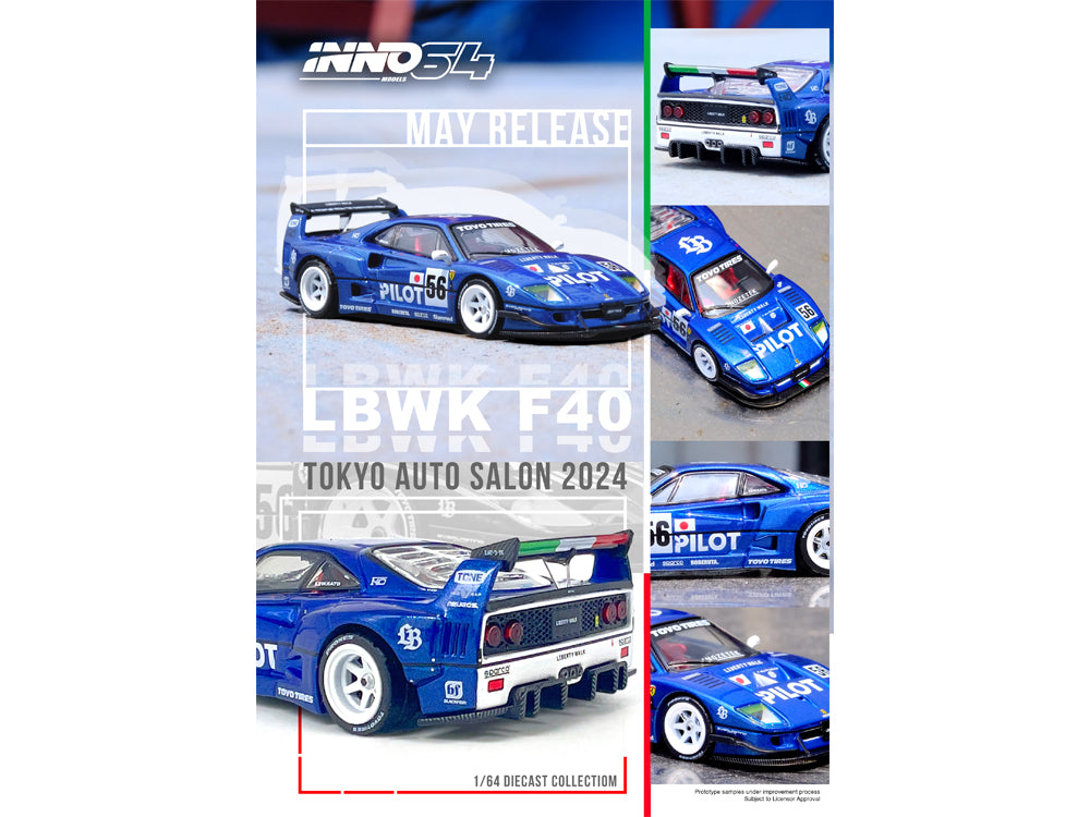 Inno64 LBWK Ferrari F40 Tokyo AutoSalon 2024 Pilot Blue - Diecast Toyz Australia