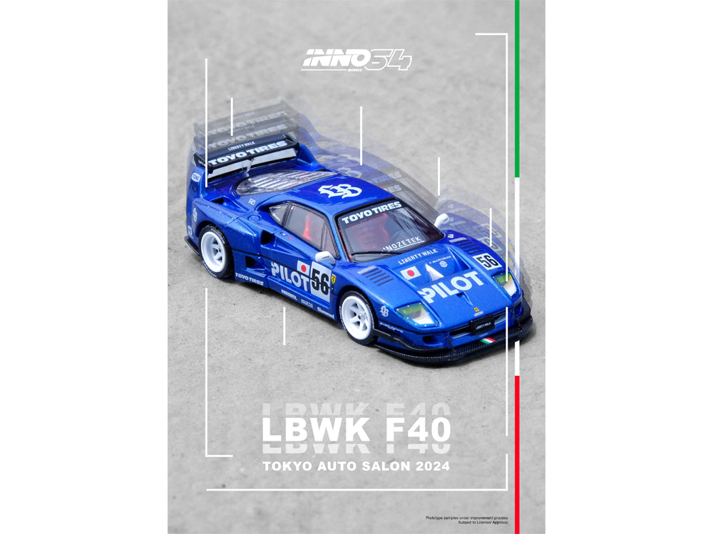 Inno64 LBWK Ferrari F40 Tokyo AutoSalon 2024 Pilot Blue - Diecast Toyz Australia