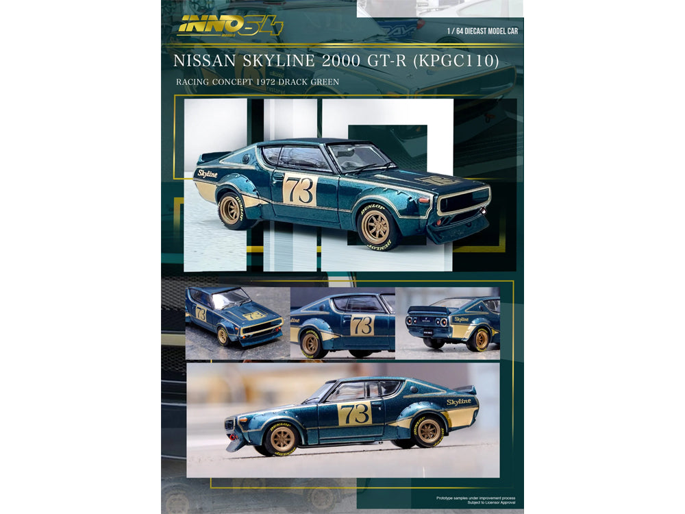 Inno64 Nissan Skyline 2000 GT-R KPGC110 Racing Concept Green - Diecast Toyz Australia