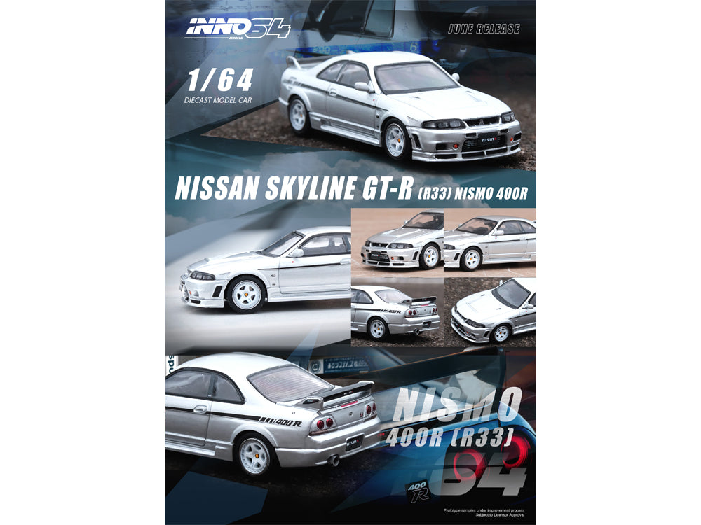 Inno64 Nissan Skyline GT-R R33 Nismo 400R Sonic Silver - Diecast Toyz Australia