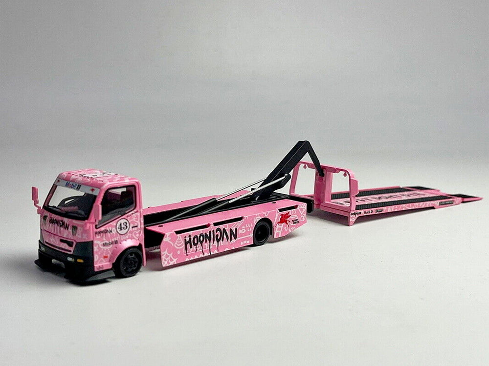 Micro Turbo 1/64 Custom Flatbed Tow Truck with Ken Block Hoonipigsus #43 Pink - Diecast Toyz Australia