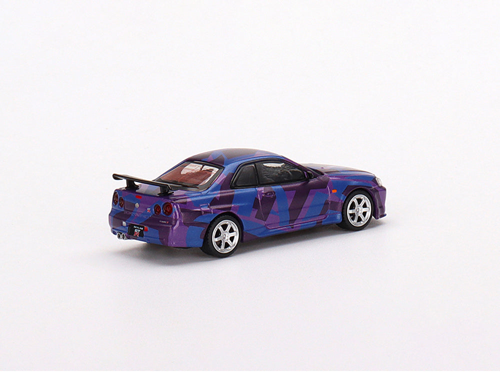 MiniGT 1/64 Nissan Skyline R34 GTR V Spec II Digital Camouflage Purple - Diecast Toyz Australia