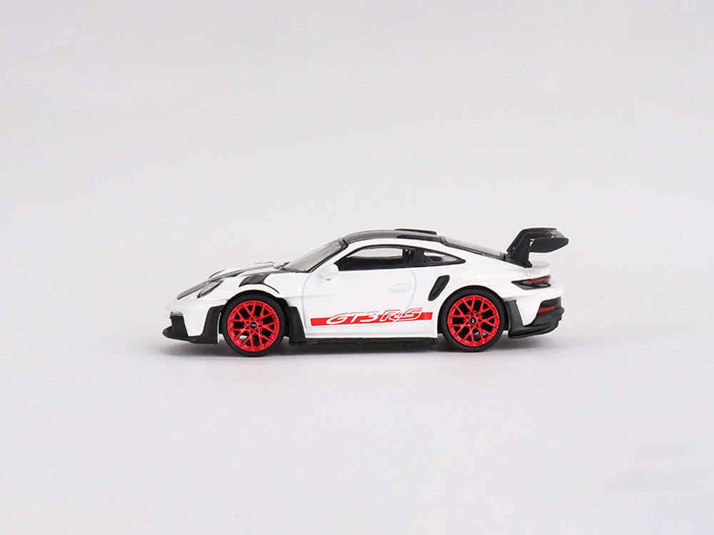 MiniGT 1/64 Porsche 911-992 GT3 RS Weissach Package White with Pyro Red