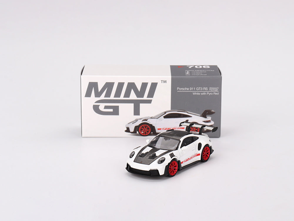 MiniGT 1/64 Porsche 911-992 GT3 RS Weissach Package White with Pyro Red