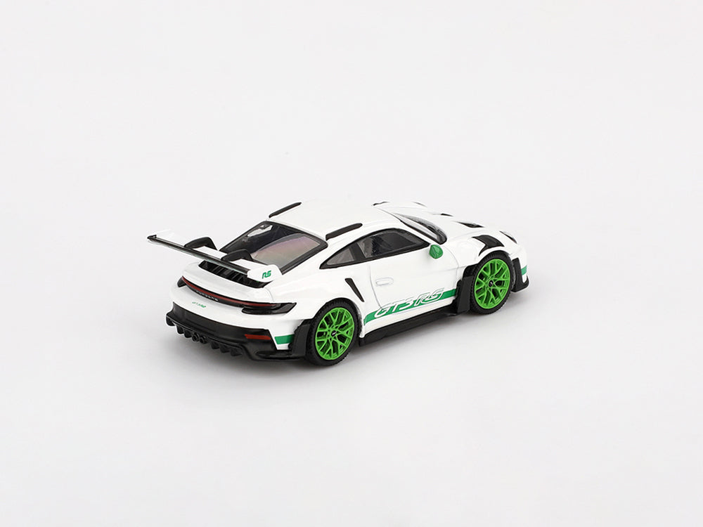 MiniGT 1/64 Porsche 911-992 GT3 RS Tribute Carrera RS Package White with Green Wheels