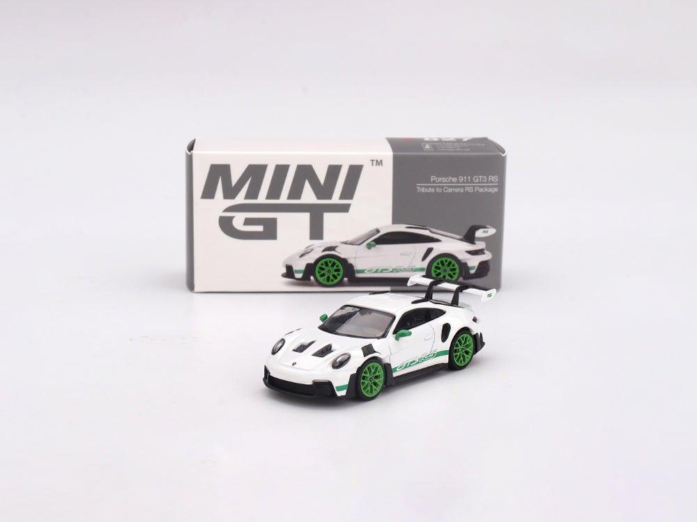 MiniGT 1/64 Porsche 911-992 GT3 RS Tribute Carrera RS Package White with Green Wheels