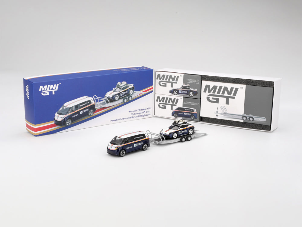MiniGT Porsche 911 Dakar #718 / Volkswagen ID. Buzz Porsche Centrum Gelderland Roughroads Set Blue/White - Diecast Toyz Australia