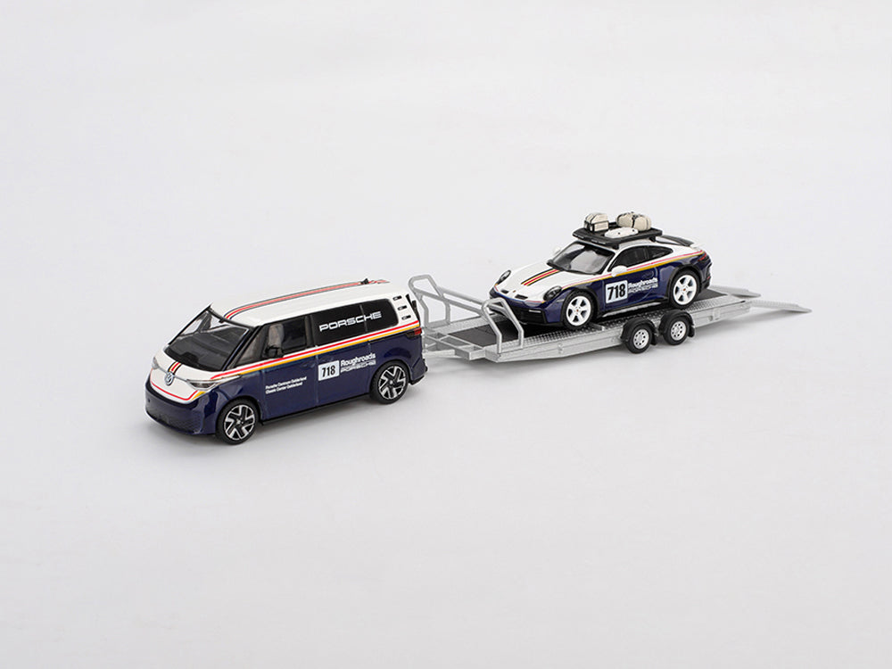 MiniGT Porsche 911 Dakar #718 / Volkswagen ID. Buzz Porsche Centrum Gelderland Roughroads Set Blue/White - Diecast Toyz Australia