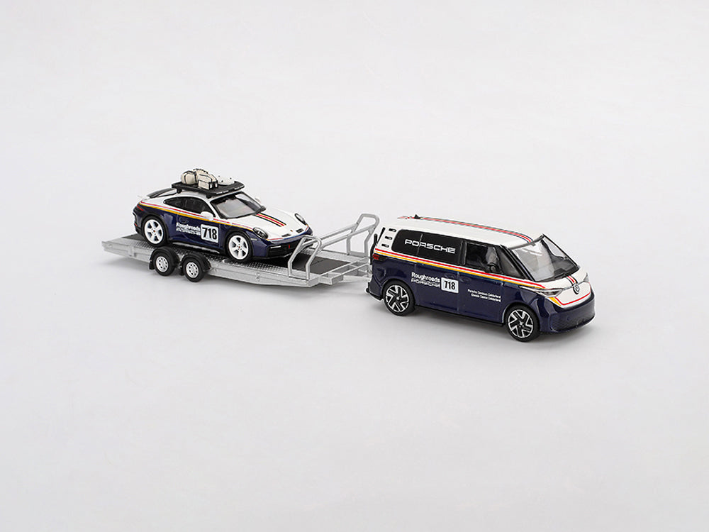 MiniGT Porsche 911 Dakar #718 / Volkswagen ID. Buzz Porsche Centrum Gelderland Roughroads Set Blue/White - Diecast Toyz Australia