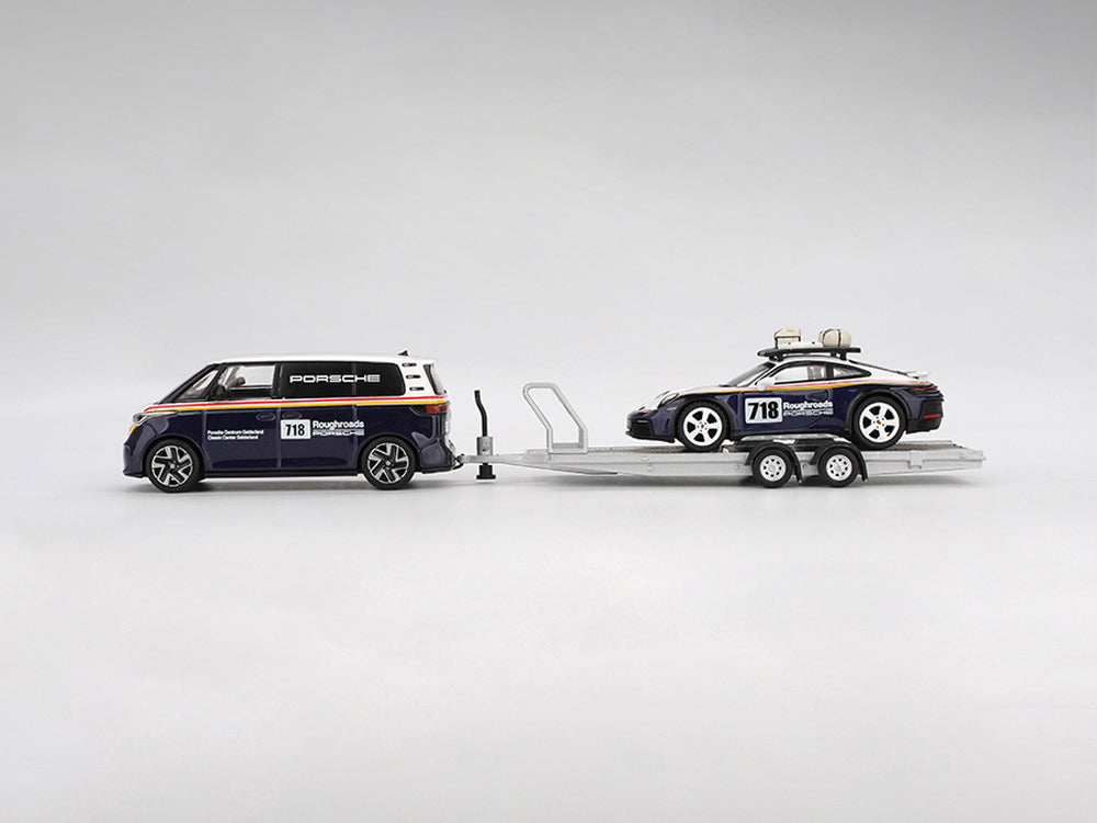 MiniGT Porsche 911 Dakar #718 / Volkswagen ID. Buzz Porsche Centrum Gelderland Roughroads Set Blue/White - Diecast Toyz Australia
