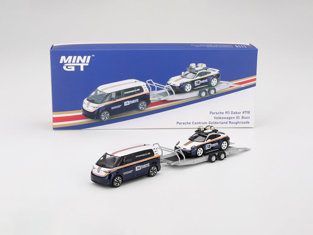 MiniGT Porsche 911 Dakar #718 / Volkswagen ID. Buzz Porsche Centrum Gelderland Roughroads Set Blue/White - Diecast Toyz Australia