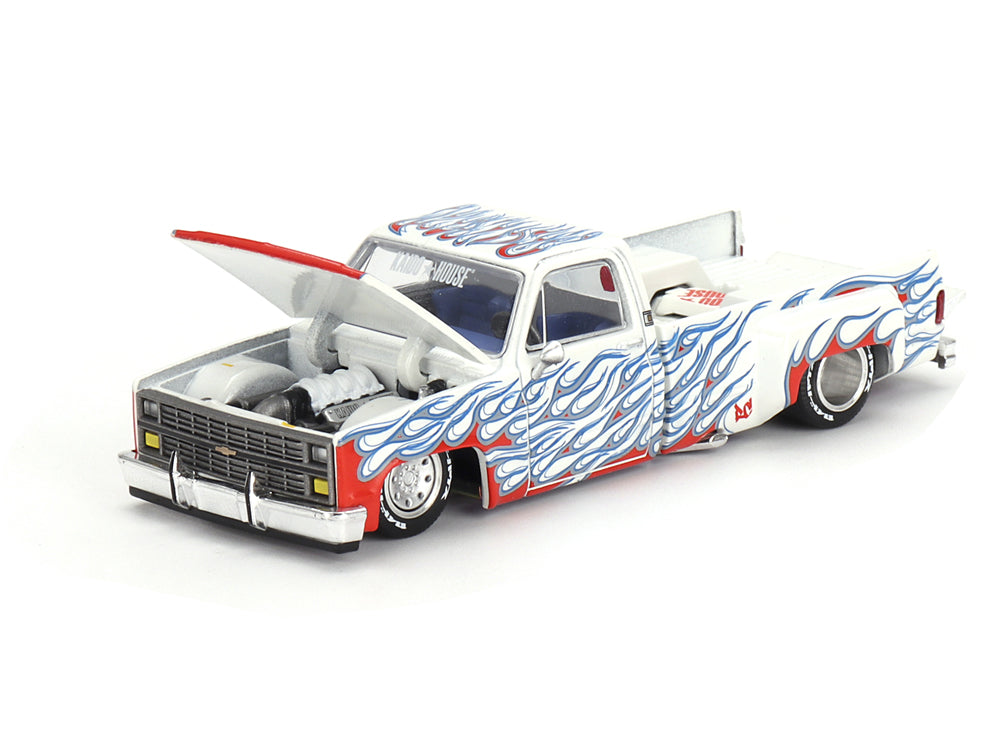 MiniGT x Kaido House 1/64 Chevorlet Silverado Duallly on Fire V2 White/Blue