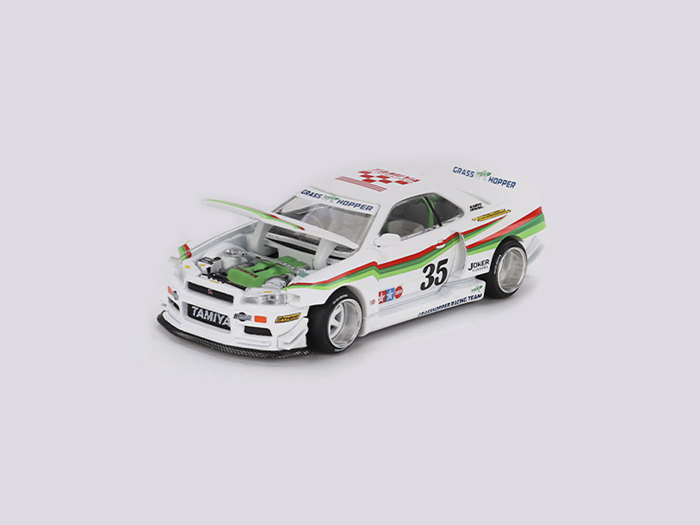 MiniGT x Kaido House Nissan Skyline GT-R R34 Tamiya x Kaido House The Grasshopper Ver 1 White/Green