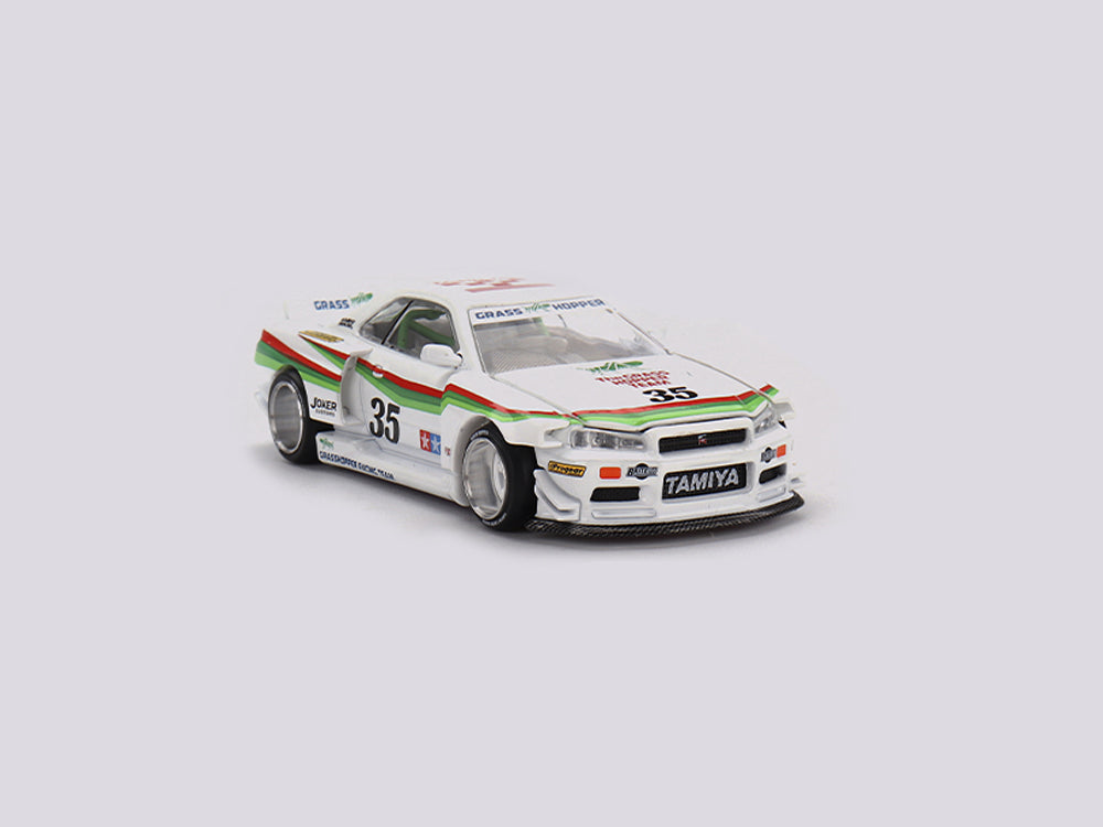 MiniGT x Kaido House Nissan Skyline GT-R R34 Tamiya x Kaido House The Grasshopper Ver 1 White/Green