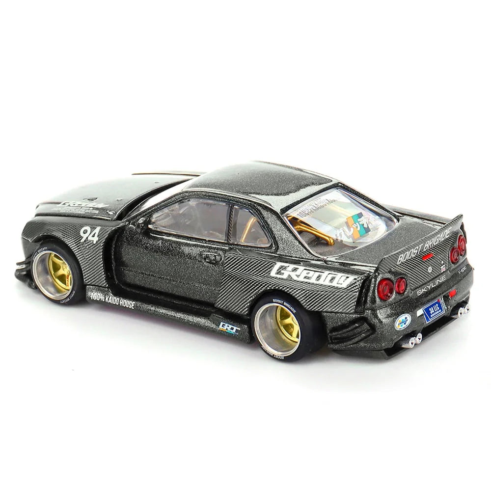 MiniGT x Kaido House 1/64 Nissan Skyline GTR R34 Kaido Works Greddy V2 Carbon Black - Diecast Toyz Australia