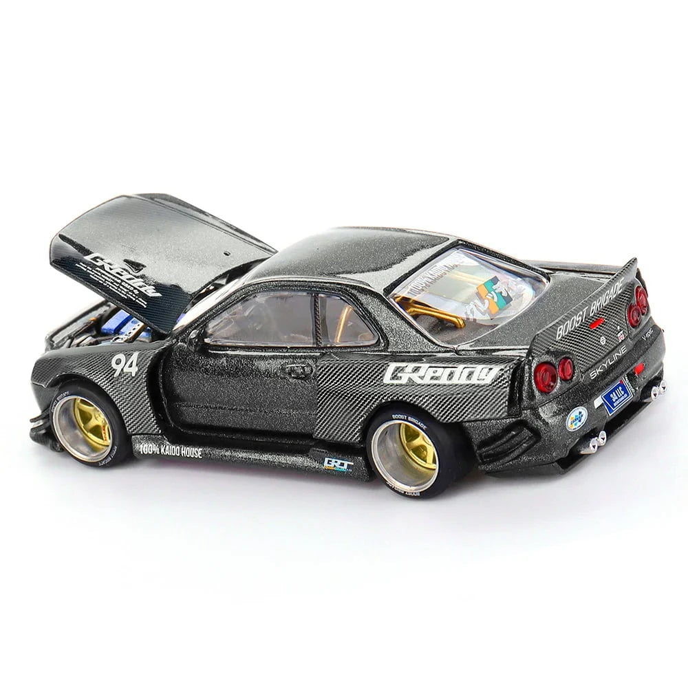 MiniGT x Kaido House 1/64 Nissan Skyline GTR R34 Kaido Works Greddy V2 Carbon Black - Diecast Toyz Australia
