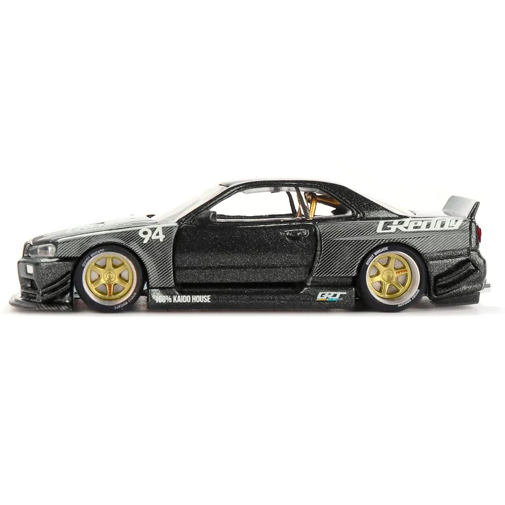 MiniGT x Kaido House 1/64 Nissan Skyline GTR R34 Kaido Works Greddy V2 Carbon Black - Diecast Toyz Australia