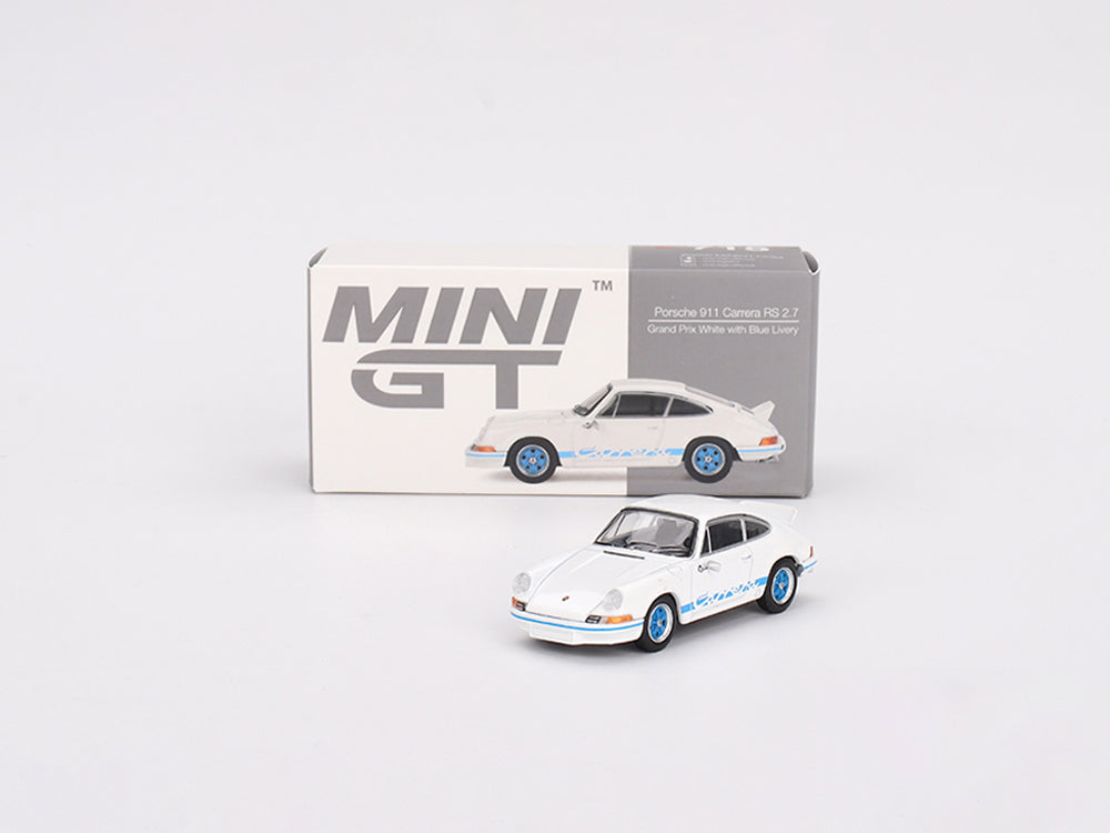 Mini GT 1/64 Porsche 911 Carrera RS2.7 Grand Prix White with Blue Livery