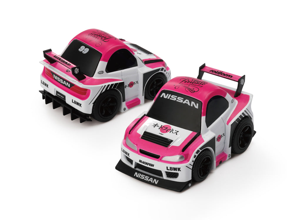 Mini GT x Qube Carz 1/64 Nissan LB-Super Silhouette S15 SILVIA Auto Finesse SEMA 2023 White/Pink Blister Pack - Diecast Toyz Australia