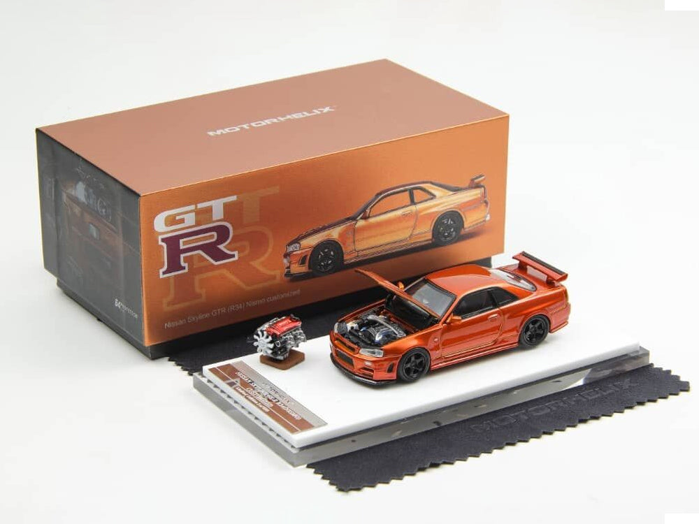 Motor Helix 1/64 Nissan Skyline GTR R34 NISMO Z Tune Sunset Orange