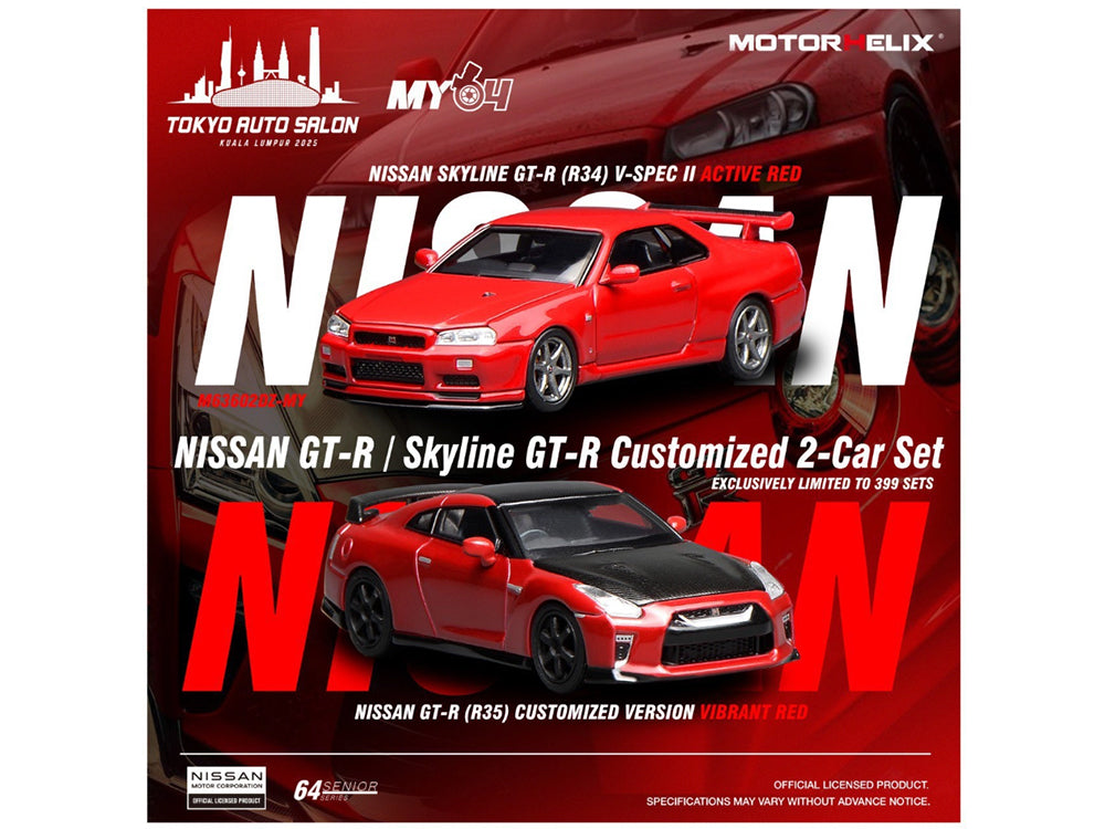Motorhelix 1/64 Nissan Skyline R34 & R35 Twin Pack Red TASKL25 Event Edition