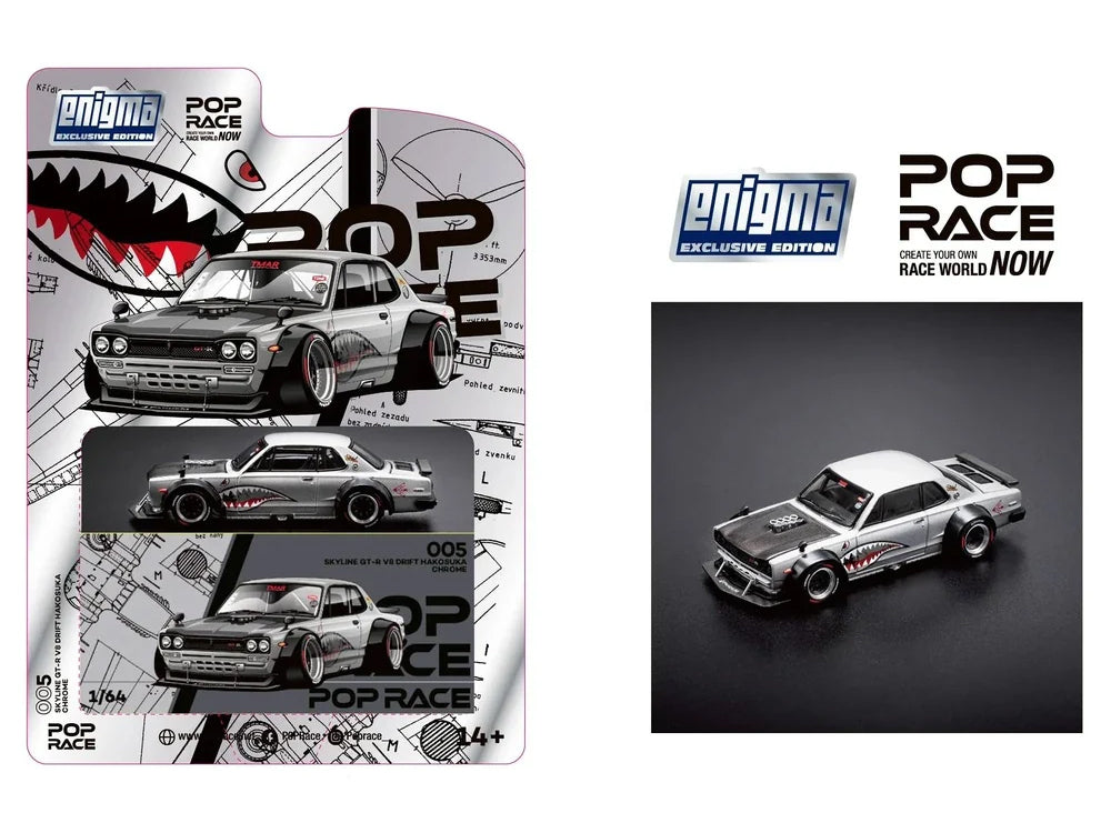Pop Race 1/64 Nissan Skyline GT-R KPGC10 Hakosuka V8 Drift Modified Silver Shark