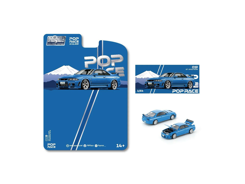 Pop Race 1/64 Nissan Skyline GTR R33 NISMO 400R Champion Blue Blister Pack